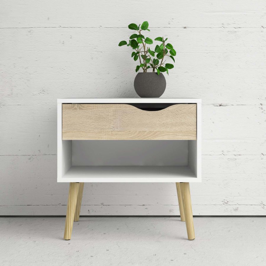 TVILUM Delta natbord - hvid/egestruktur, m. 1 skuffe 