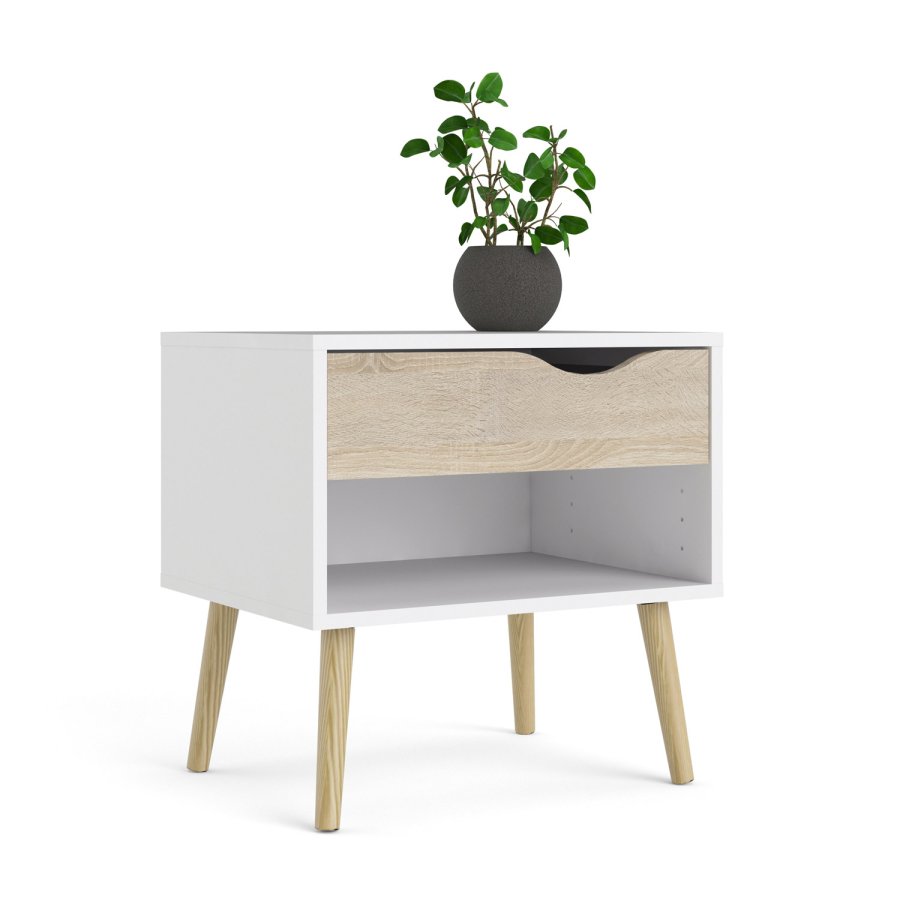 TVILUM Delta natbord - hvid/egestruktur, m. 1 skuffe 