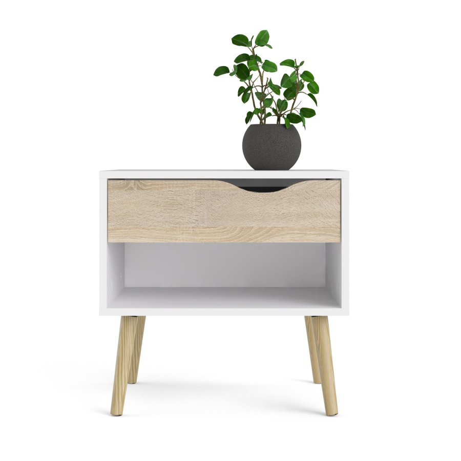 TVILUM Delta natbord - hvid/egestruktur, m. 1 skuffe 