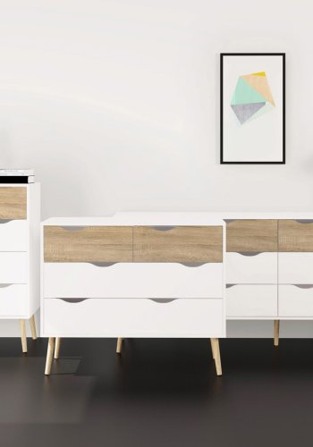 TVILUM Delta kommode - hvid/egestruktur, m. 5 skuffer