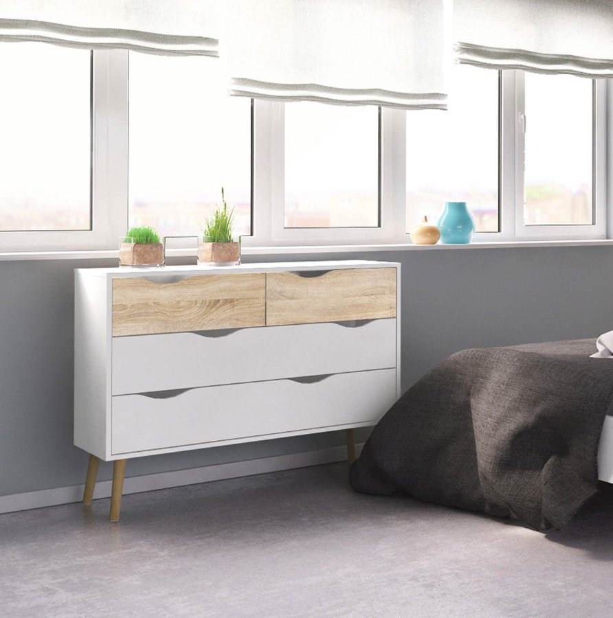 TVILUM Delta kommode - hvid/egestruktur, m. 4 skuffer