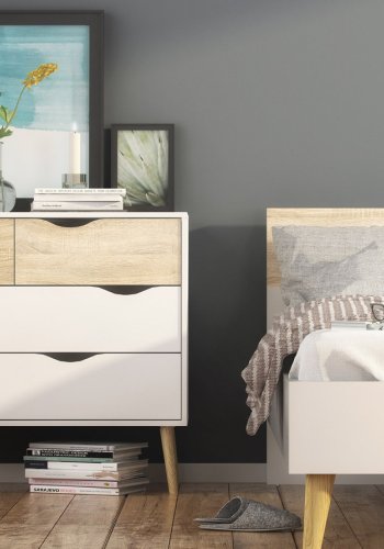 TVILUM Delta kommode - hvid/egestruktur, m. 4 skuffer