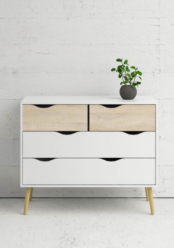 TVILUM Delta kommode - hvid/egestruktur, m. 4 skuffer