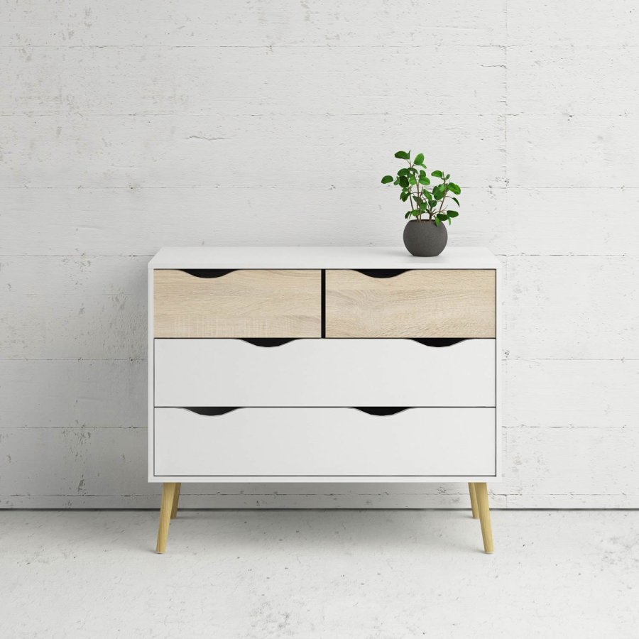 TVILUM Delta kommode - hvid/egestruktur, m. 4 skuffer