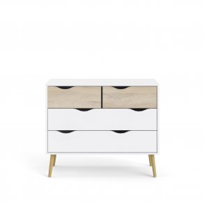 TVILUM Delta kommode - hvid/egestruktur, m. 4 skuffer