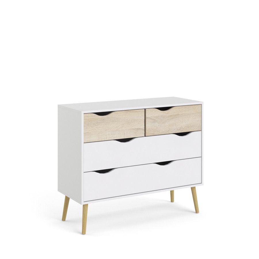 TVILUM Delta kommode - hvid/egestruktur, m. 4 skuffer