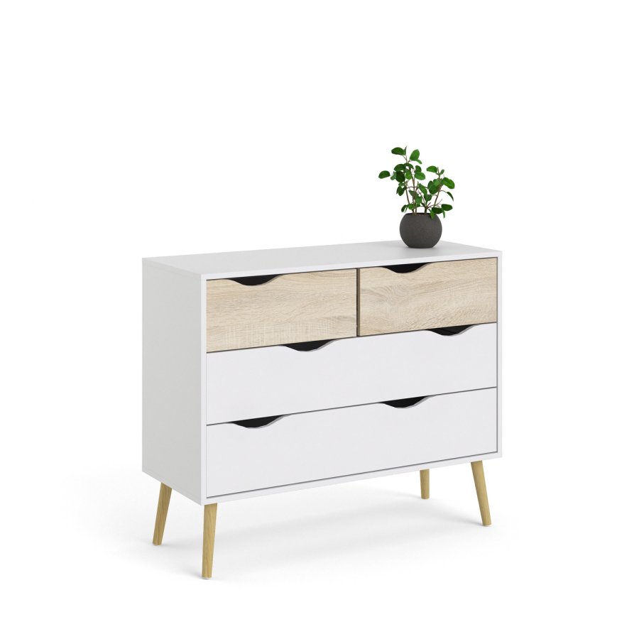 TVILUM Delta kommode - hvid/egestruktur, m. 4 skuffer