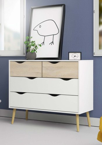 TVILUM Delta kommode - hvid/egestruktur, m. 4 skuffer