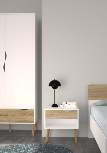 TVILUM Delta natbord - hvid/egestruktur, m. 1 skuffe 