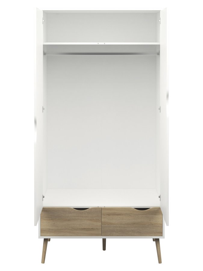 TVILUM Delta garderobeskab - hvid/egestruktur tr, m. 2 lger og 2 skuffer