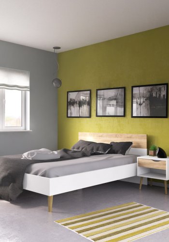 TVILUM Delta garderobeskab - hvid/egestruktur tr, m. 2 lger og 2 skuffer