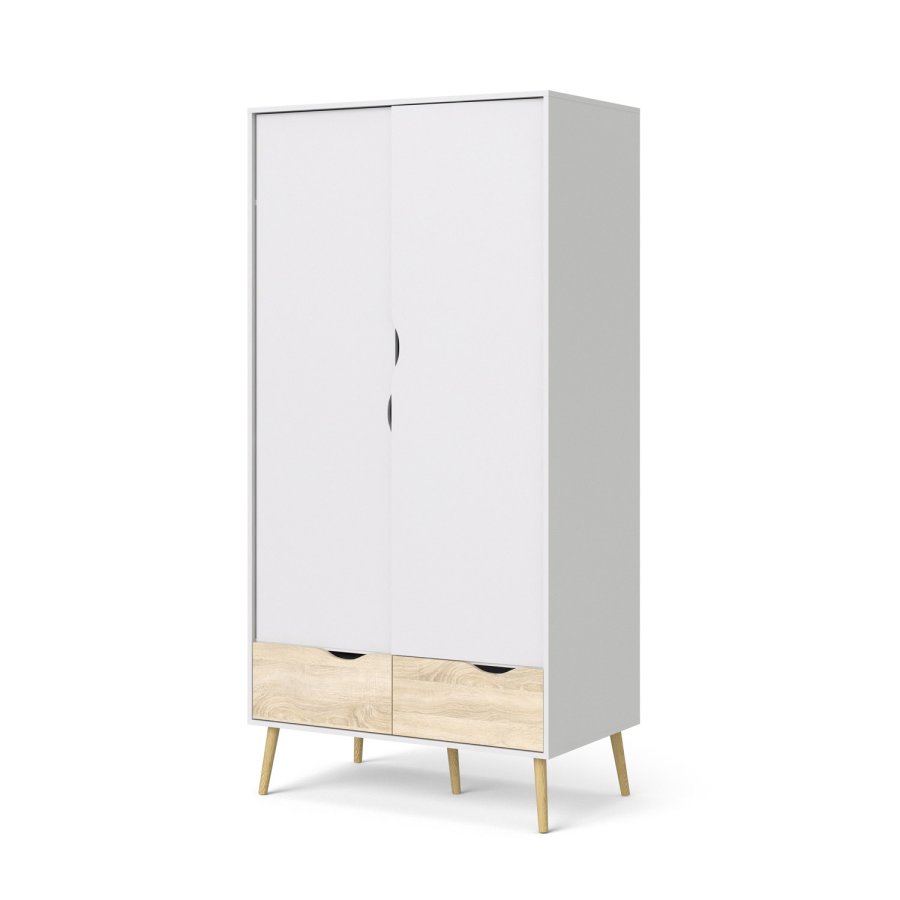 TVILUM Delta garderobeskab - hvid/egestruktur tr, m. 2 lger og 2 skuffer