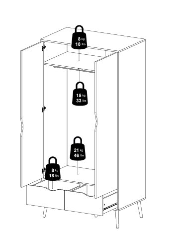 TVILUM Delta garderobeskab - hvid/egestruktur tr, m. 2 lger og 2 skuffer