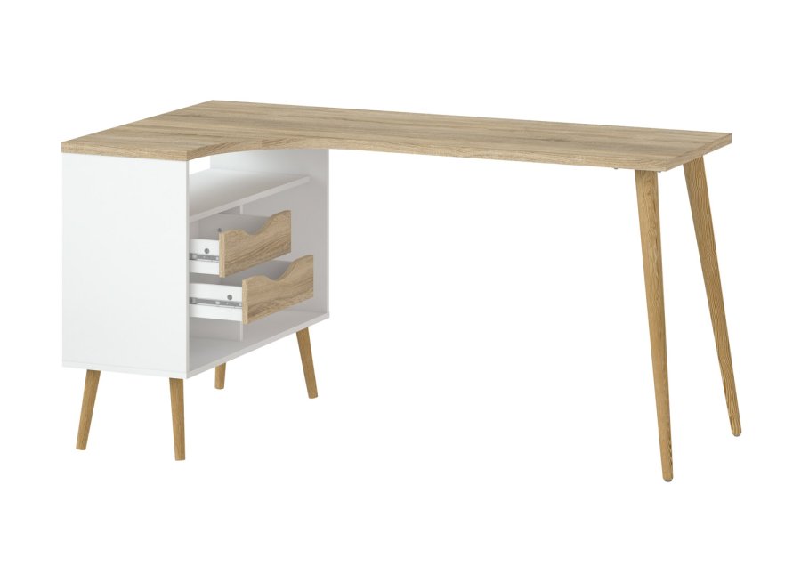 TVILUM Delta skrivebord - egestruktur/hvid tr m. 2 skuffer