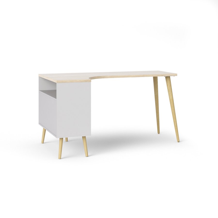 TVILUM Delta skrivebord - egestruktur/hvid tr m. 2 skuffer