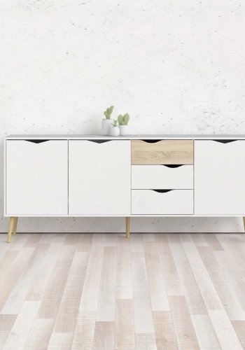 TVILUM Delta sknk - hvid/egestruktur, m. 3 lger og 3 skuffer