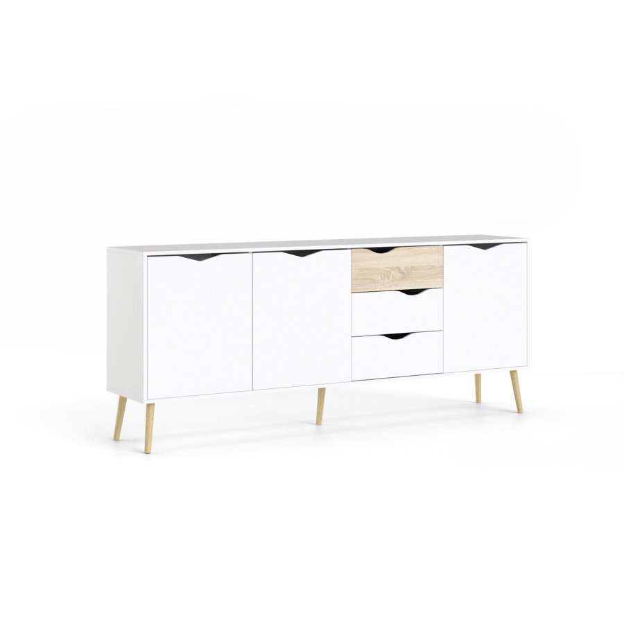 TVILUM Delta sknk - hvid/egestruktur, m. 3 lger og 3 skuffer