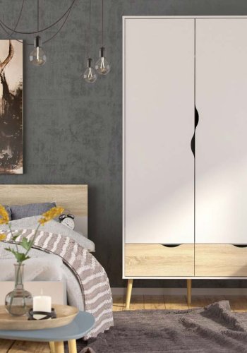 TVILUM Delta garderobeskab - hvid/egetrsstruktur, m. 3 lger og 3 skuffer