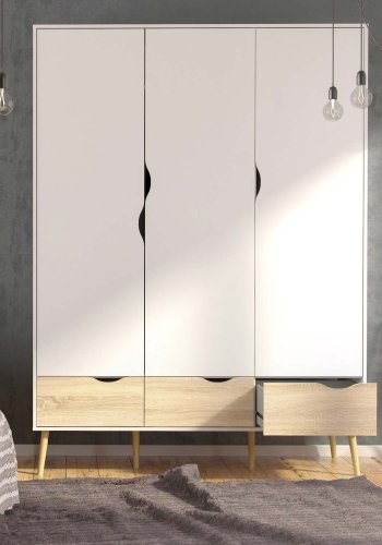 TVILUM Delta garderobeskab - hvid/egetrsstruktur, m. 3 lger og 3 skuffer