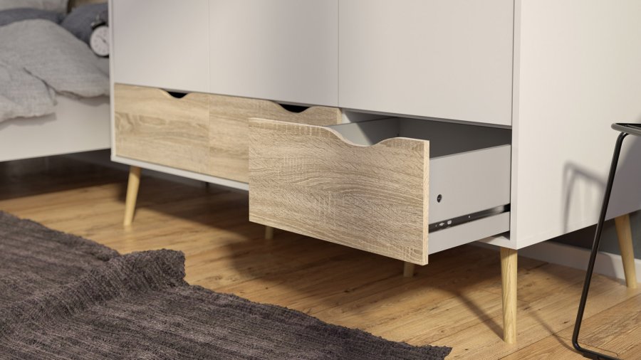 TVILUM Delta garderobeskab - hvid/egetrsstruktur, m. 3 lger og 3 skuffer