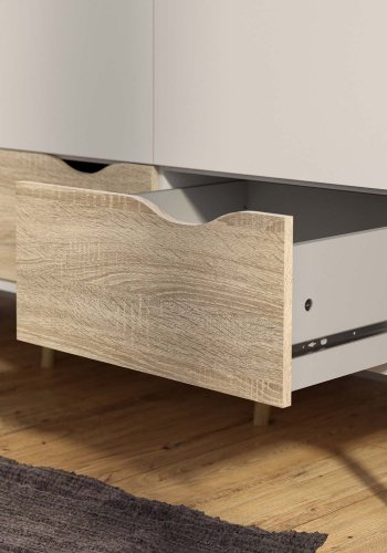 TVILUM Delta garderobeskab - hvid/egetrsstruktur, m. 3 lger og 3 skuffer