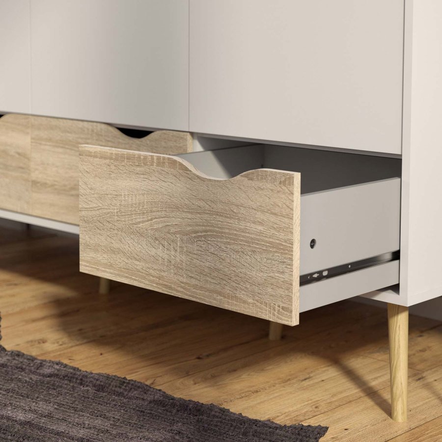 TVILUM Delta garderobeskab - hvid/egetrsstruktur, m. 3 lger og 3 skuffer