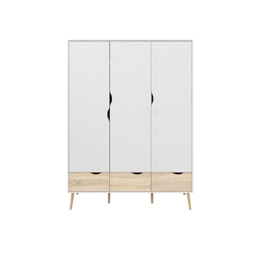 TVILUM Delta garderobeskab - hvid/egetrsstruktur, m. 3 lger og 3 skuffer