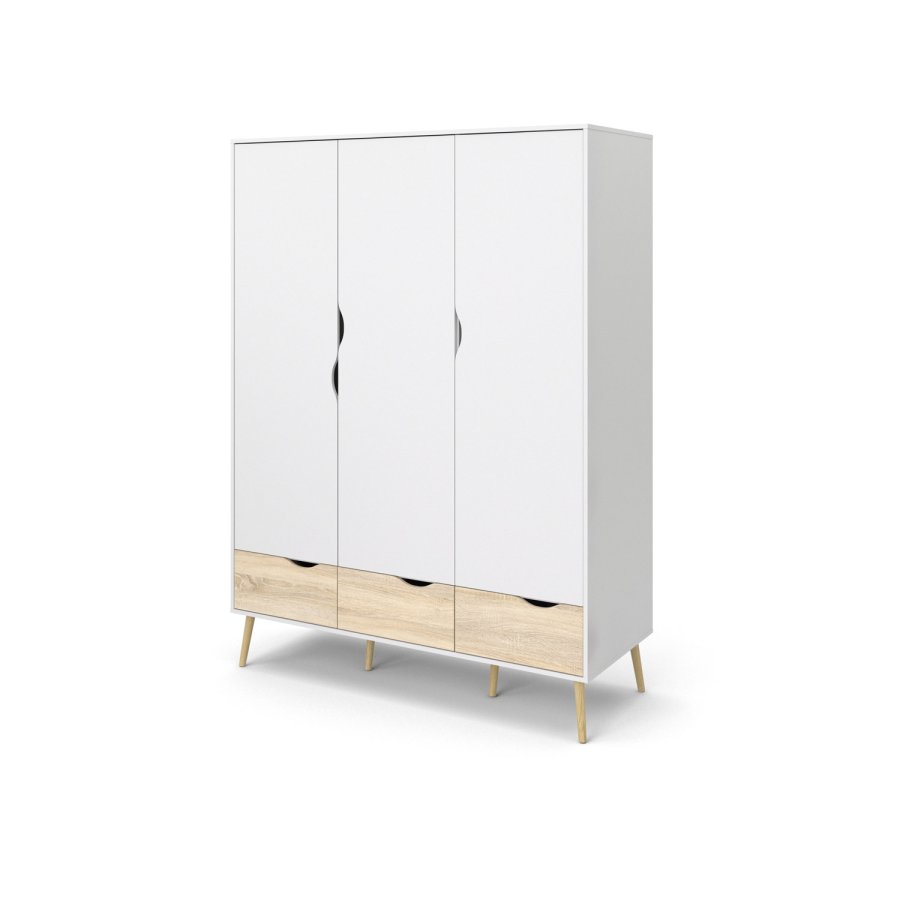 TVILUM Delta garderobeskab - hvid/egetrsstruktur, m. 3 lger og 3 skuffer