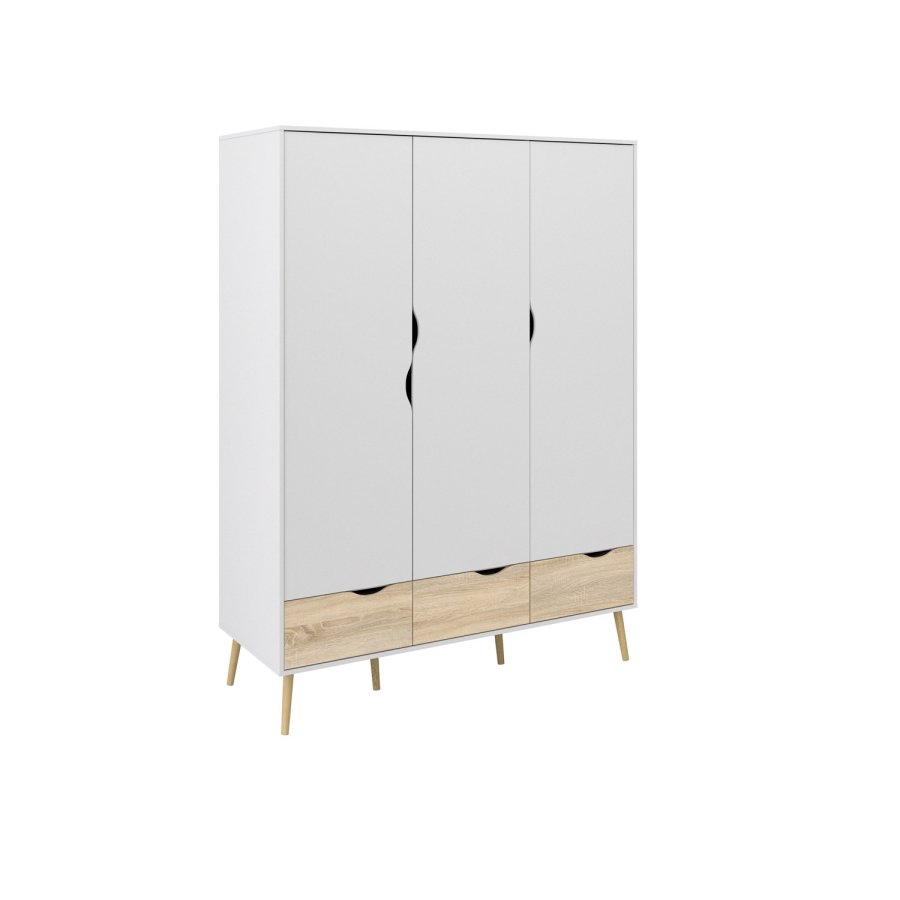 TVILUM Delta garderobeskab - hvid/egetrsstruktur, m. 3 lger og 3 skuffer