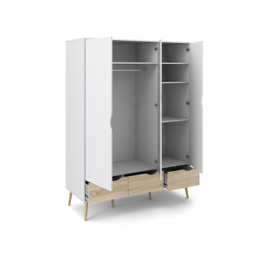 TVILUM Delta garderobeskab - hvid/egetrsstruktur, m. 3 lger og 3 skuffer