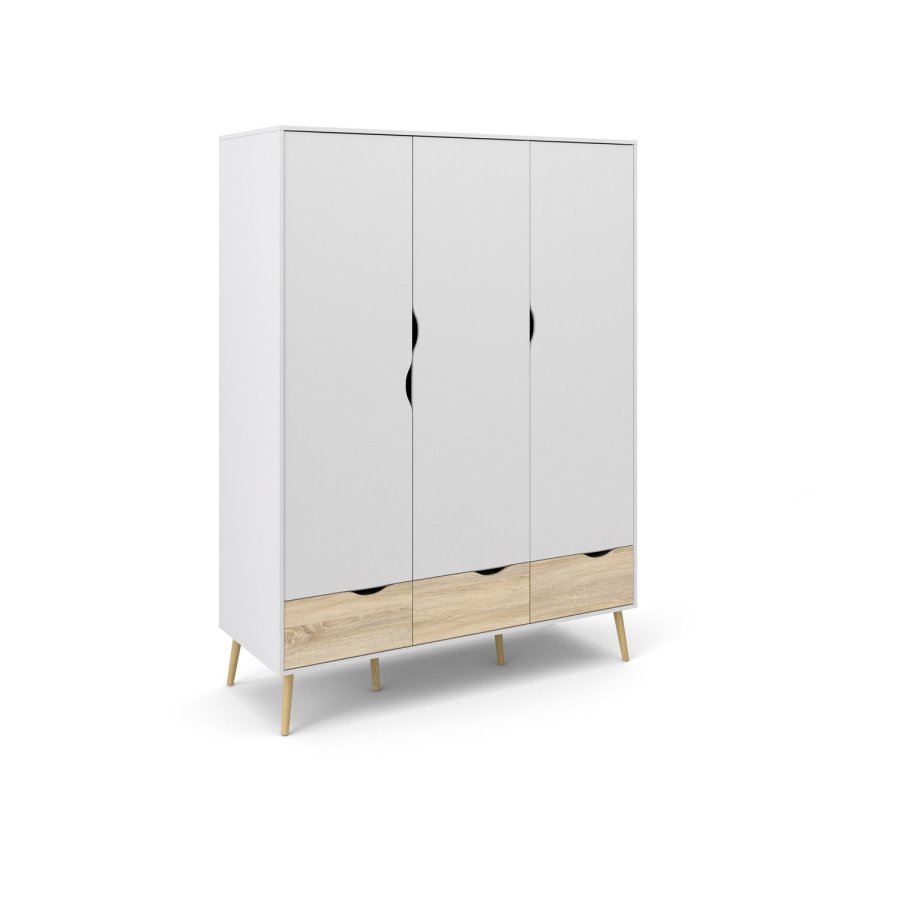 TVILUM Delta garderobeskab - hvid/egetrsstruktur, m. 3 lger og 3 skuffer