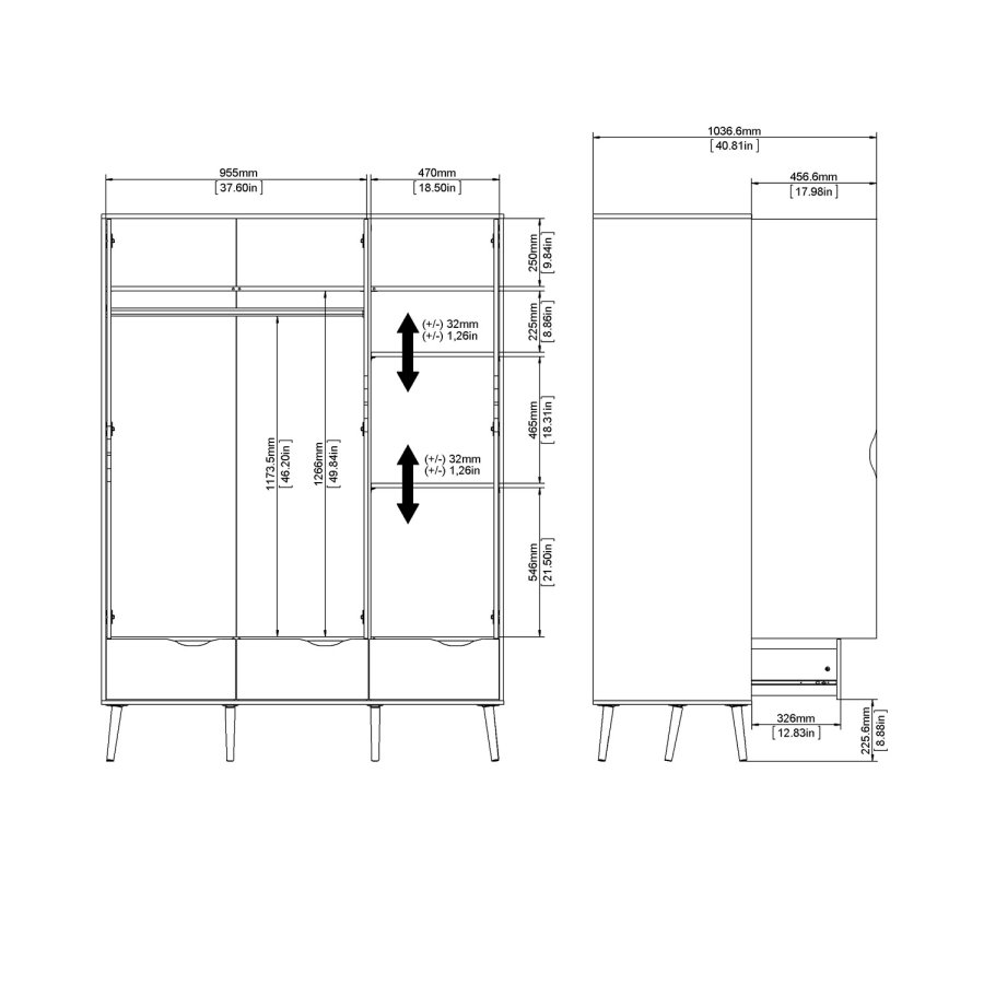 TVILUM Delta garderobeskab - hvid/egetrsstruktur, m. 3 lger og 3 skuffer