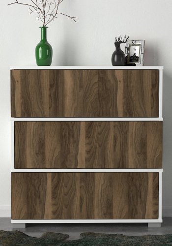 FUNZI LIVING Napolyon skoskab, m. 3 lger - hvid og valnd melamin