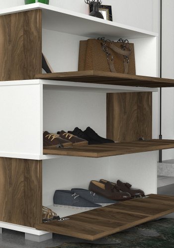 FUNZI LIVING Napolyon skoskab, m. 3 lger - hvid og valnd melamin