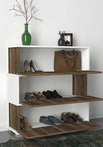 FUNZI LIVING Napolyon skoskab, m. 3 lger - hvid og valnd melamin