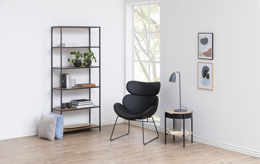 ACT NORDIC Seaford bogreol - natur/sort papir vildeg/metal, m. 4 hylder