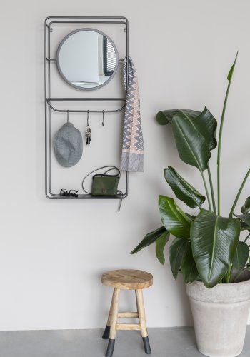 WHITE LABEL LIVING Duco vghngt tjstativ, m. spejl, hylde, kroge - sort stl