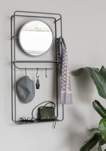 WHITE LABEL LIVING Duco vghngt tjstativ, m. spejl, hylde, kroge - sort stl