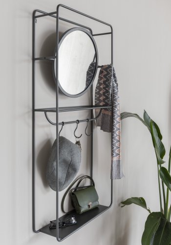 WHITE LABEL LIVING Duco vghngt tjstativ, m. spejl, hylde, kroge - sort stl