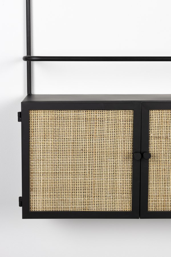 WHITE LABEL LIVING Guuji cghylde til vin, m. 2 lger - rattan og sort jern
