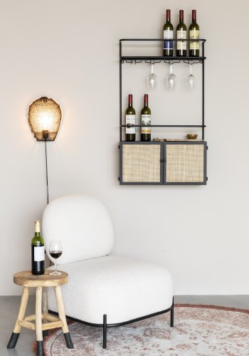 WHITE LABEL LIVING Guuji cghylde til vin, m. 2 lger - rattan og sort jern