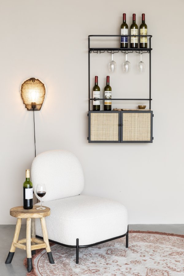 WHITE LABEL LIVING Guuji cghylde til vin, m. 2 lger - rattan og sort jern