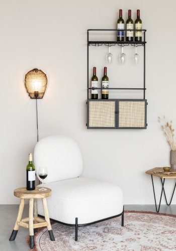 WHITE LABEL LIVING Guuji cghylde til vin, m. 2 lger - rattan og sort jern