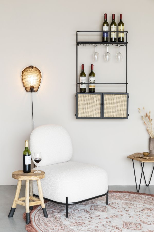 WHITE LABEL LIVING Guuji cghylde til vin, m. 2 lger - rattan og sort jern