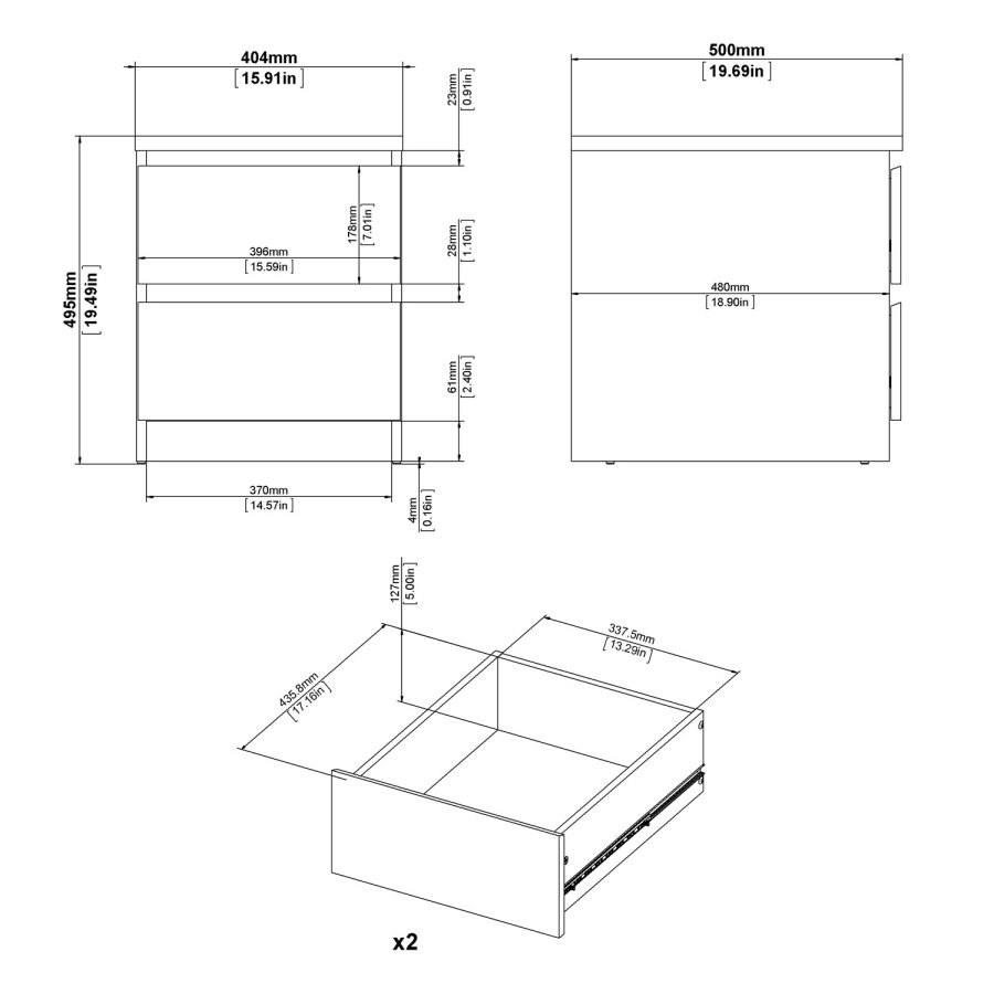 TVILUM Naia natbord - hvid hjglans tr, m. 2 skuffer