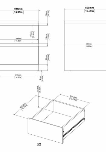 TVILUM Naia sengebord, m. 2 skuffer - sort folie og plastik (40,4x50)