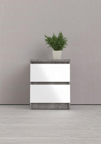 TVILUM Naia sengebord, m. 2 skuffer - gr/hvid folie og plastik (40,4x50)