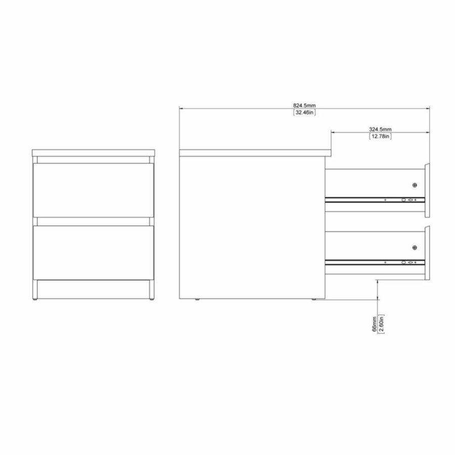 TVILUM Naia sengebord, m. 2 skuffer - gr/hvid folie og plastik (40,4x50)