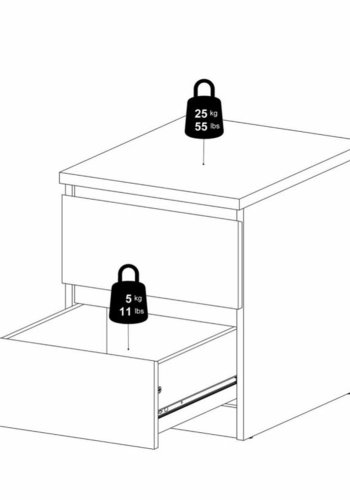 TVILUM Naia sengebord, m. 2 skuffer - gr/hvid folie og plastik (40,4x50)