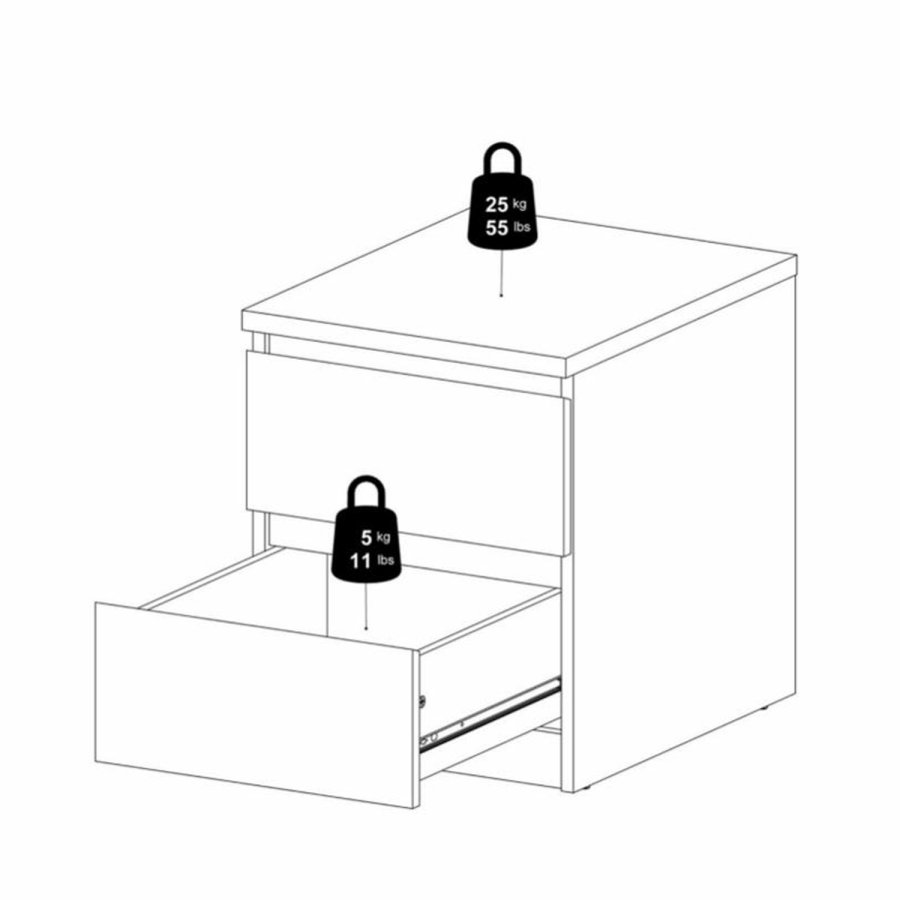 TVILUM Naia sengebord, m. 2 skuffer - gr/hvid folie og plastik (40,4x50)